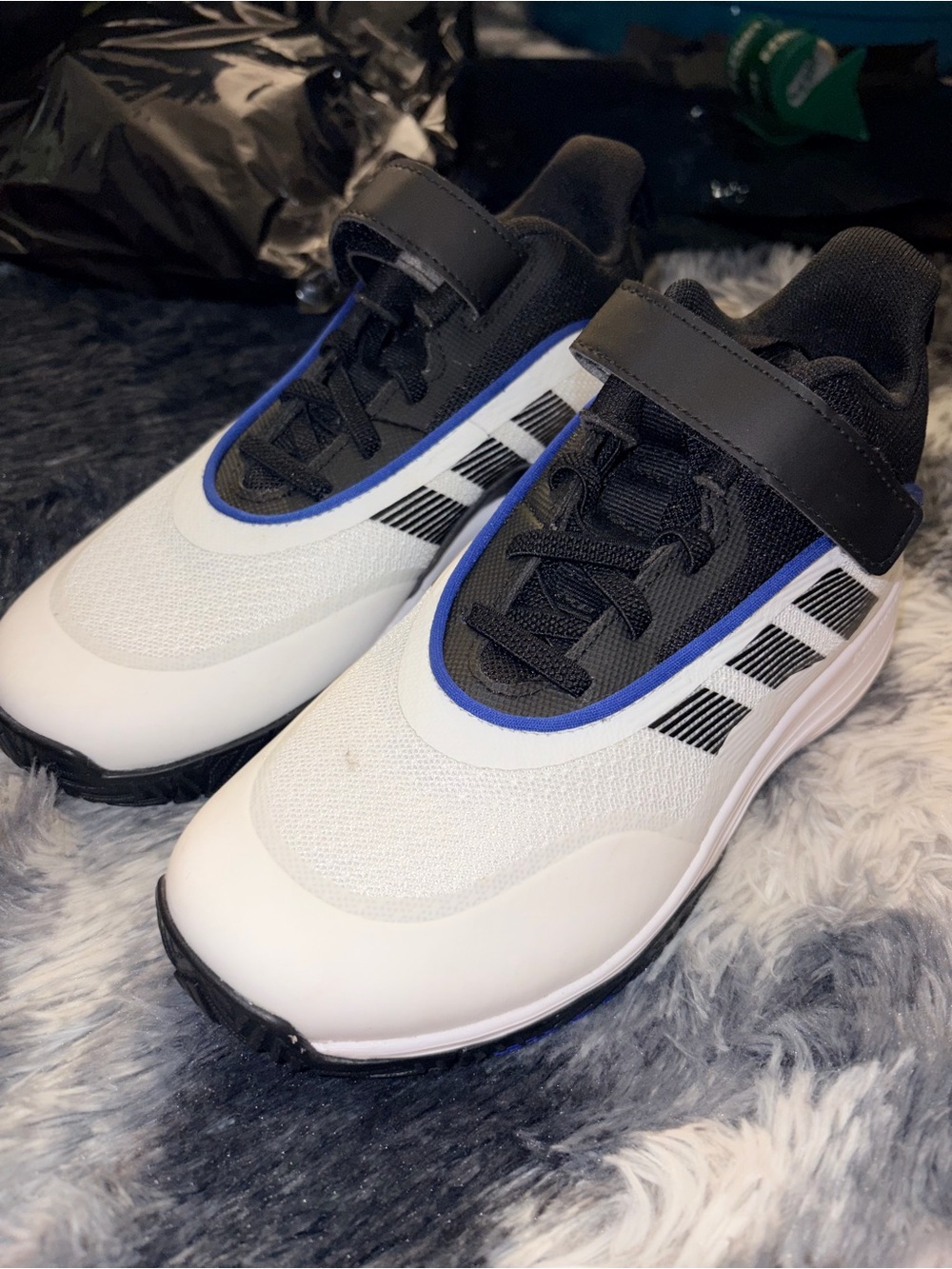 adidas Kids White and Black Sneakers with Blue Accents